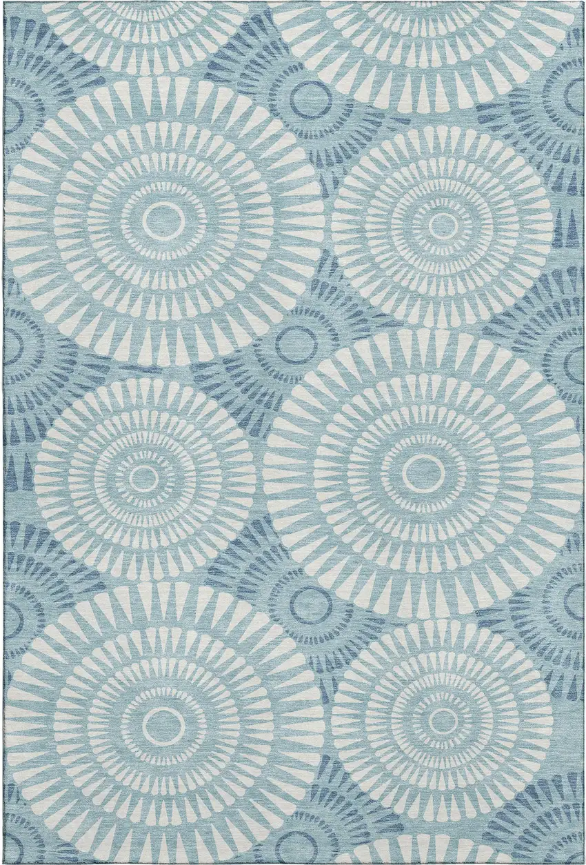 Teal And Ivory Geometric Washable Area Rug With UV Protection Photo 1