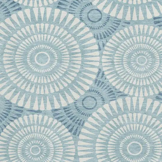 Teal And Ivory Geometric Washable Area Rug With UV Protection Photo 3