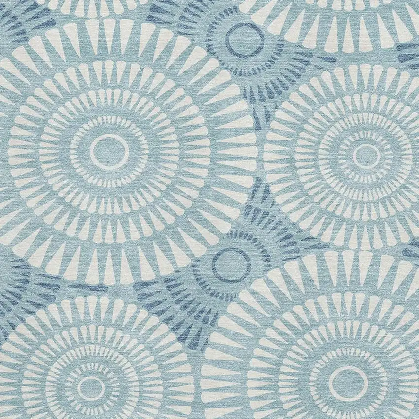 Teal And Ivory Geometric Washable Area Rug With UV Protection Photo 3