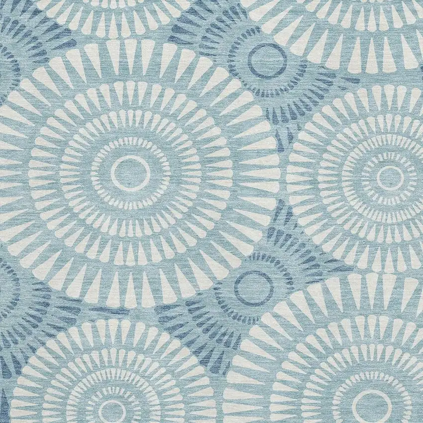 Teal And Ivory Geometric Washable Area Rug With UV Protection Photo 3