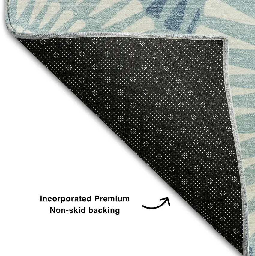 Teal And Ivory Geometric Washable Area Rug With UV Protection Photo 7