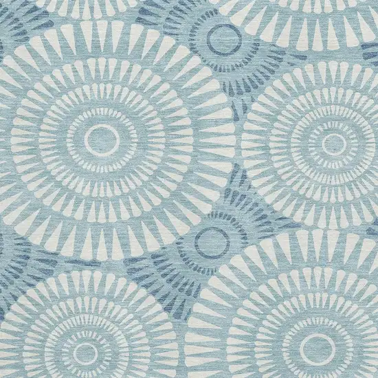 Teal And Ivory Geometric Washable Area Rug With UV Protection Photo 3