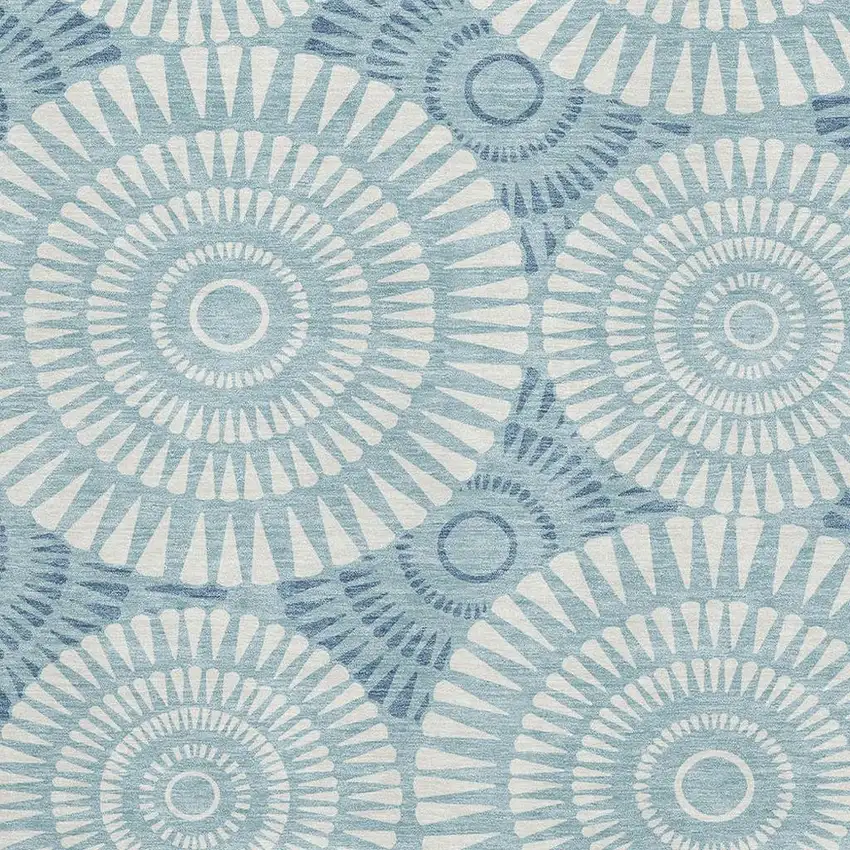 Teal And Ivory Geometric Washable Area Rug With UV Protection Photo 3