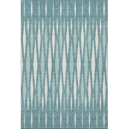 Teal And Ivory Geometric Washable Area Rug With UV Protection Photo 4