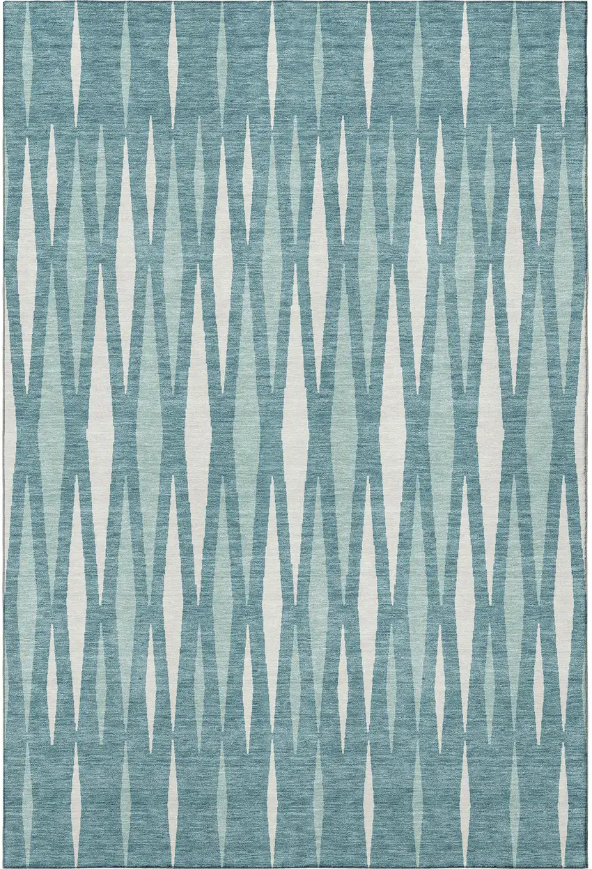 Teal And Ivory Geometric Washable Area Rug With UV Protection Photo 4