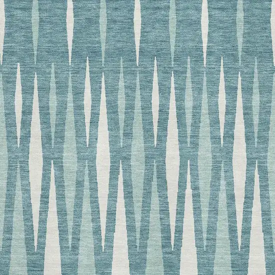 Teal And Ivory Geometric Washable Area Rug With UV Protection Photo 3