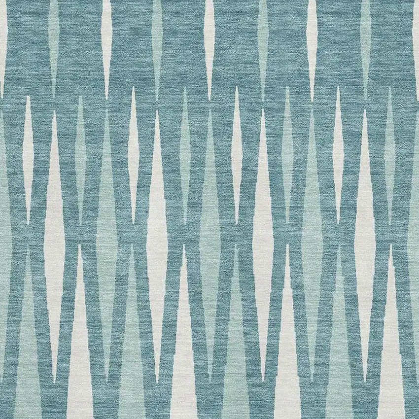 Teal And Ivory Geometric Washable Area Rug With UV Protection Photo 3