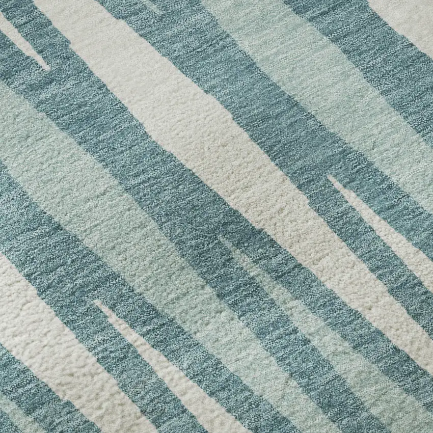 Teal And Ivory Geometric Washable Area Rug With UV Protection Photo 8