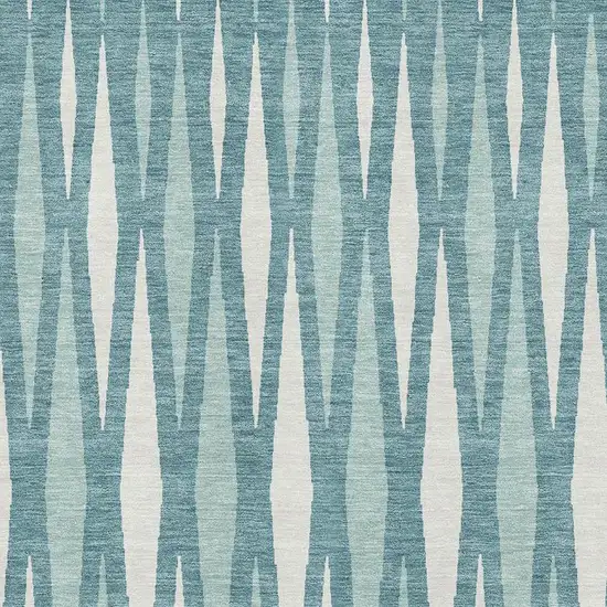 Teal And Ivory Geometric Washable Area Rug With UV Protection Photo 3