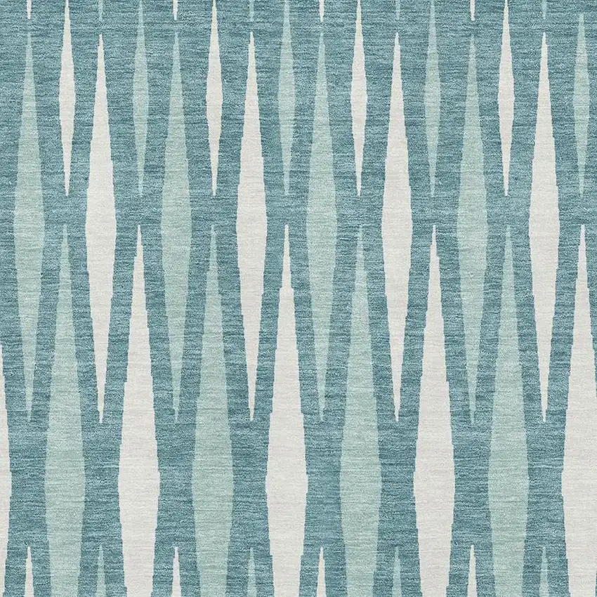 Teal And Ivory Geometric Washable Area Rug With UV Protection Photo 3