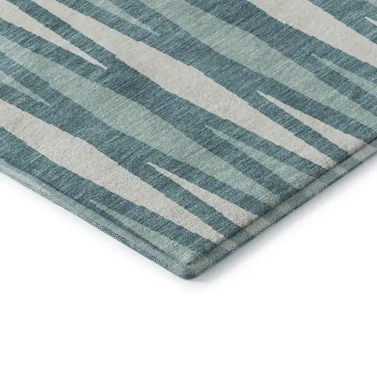Teal And Ivory Geometric Washable Area Rug With UV Protection Photo 8