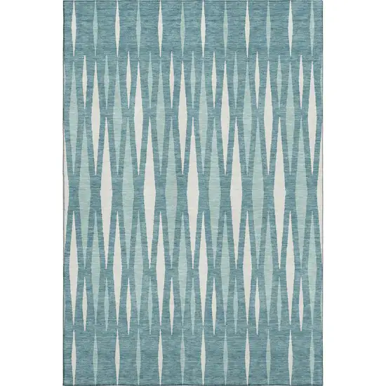Teal And Ivory Geometric Washable Area Rug With UV Protection Photo 1