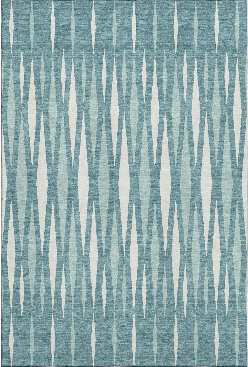 Teal And Ivory Geometric Washable Area Rug With UV Protection Photo 1
