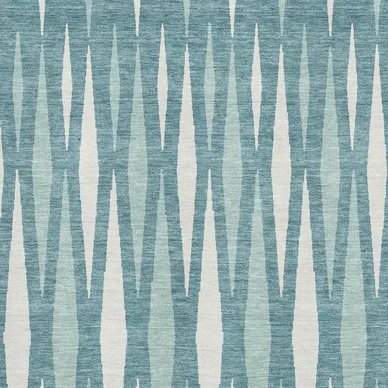Teal And Ivory Geometric Washable Area Rug With UV Protection Photo 3
