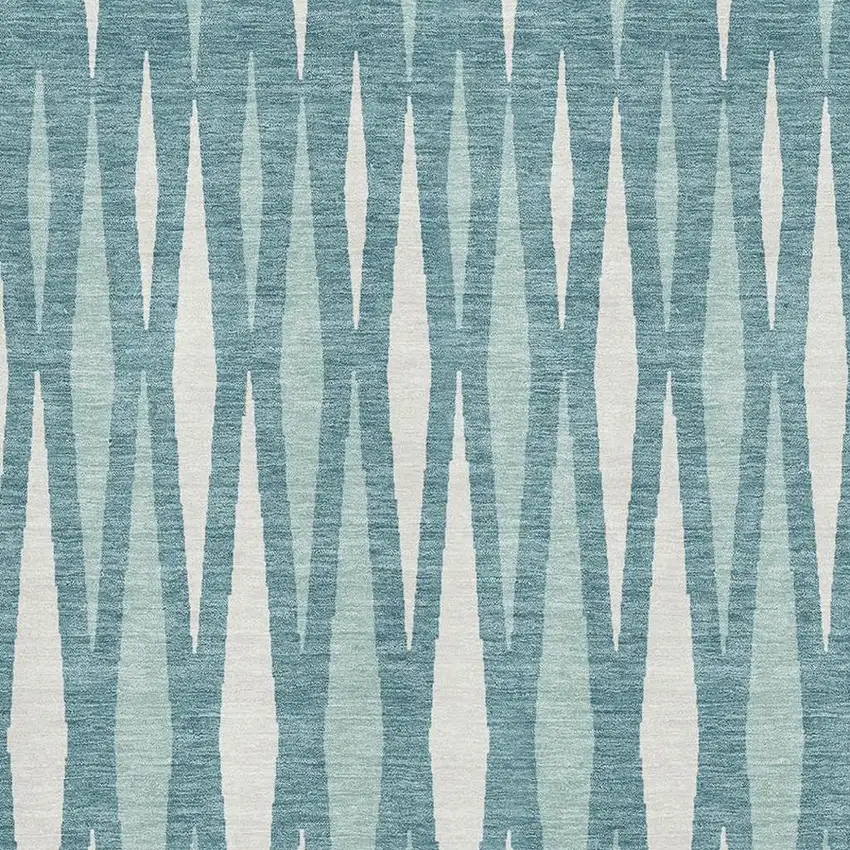 Teal And Ivory Geometric Washable Area Rug With UV Protection Photo 3