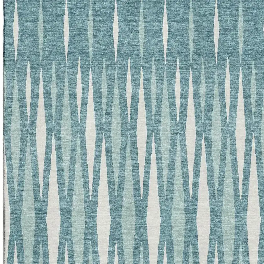 Teal And Ivory Geometric Washable Area Rug With UV Protection Photo 4