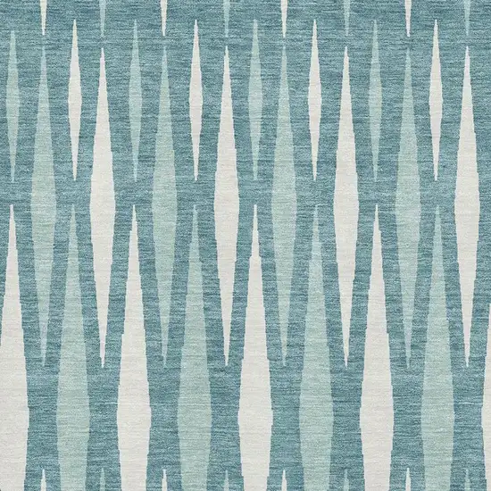 Teal And Ivory Geometric Washable Area Rug With UV Protection Photo 3