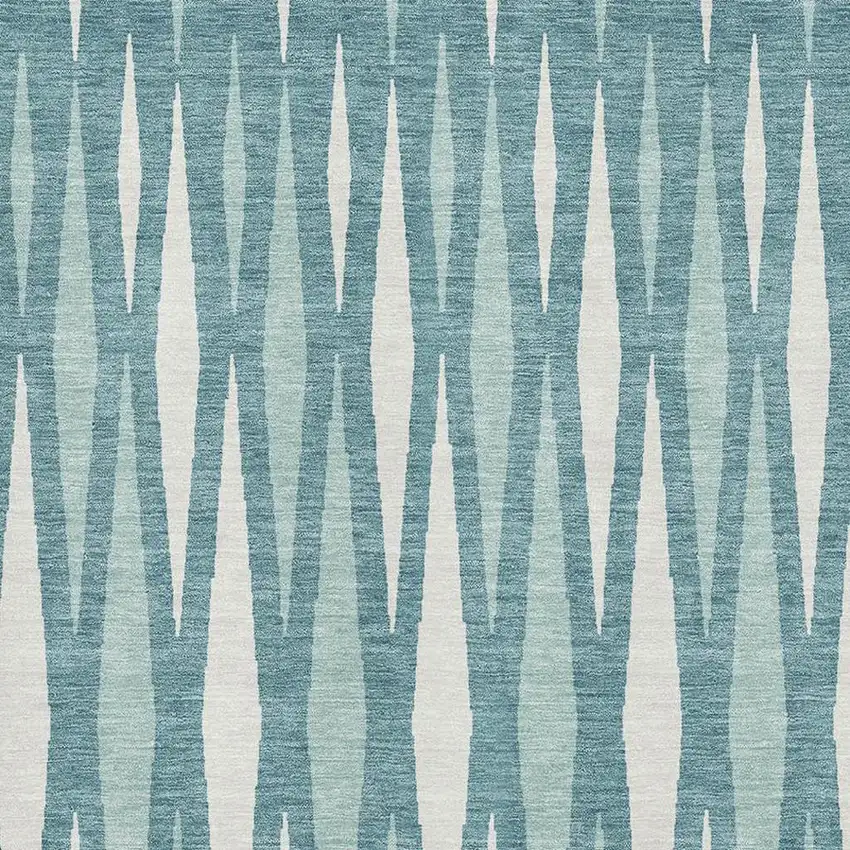Teal And Ivory Geometric Washable Area Rug With UV Protection Photo 3
