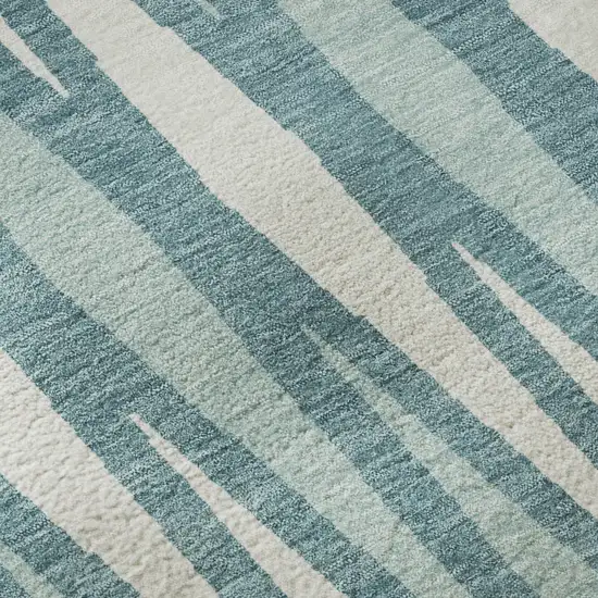 Teal And Ivory Geometric Washable Area Rug With UV Protection Photo 8
