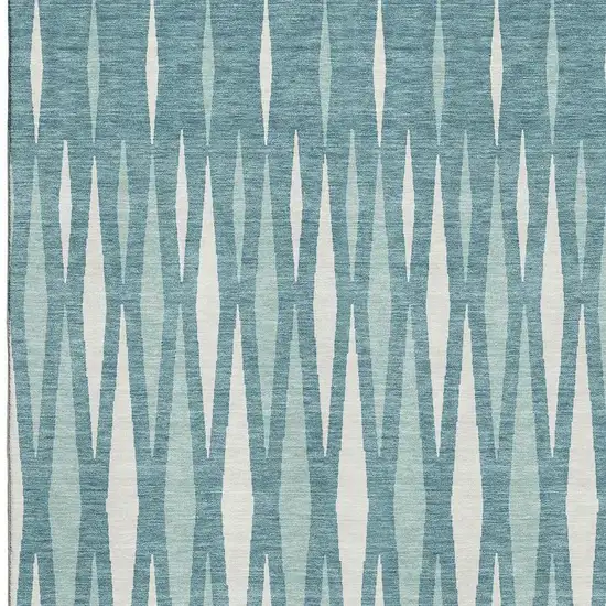 Teal And Ivory Geometric Washable Area Rug With UV Protection Photo 4
