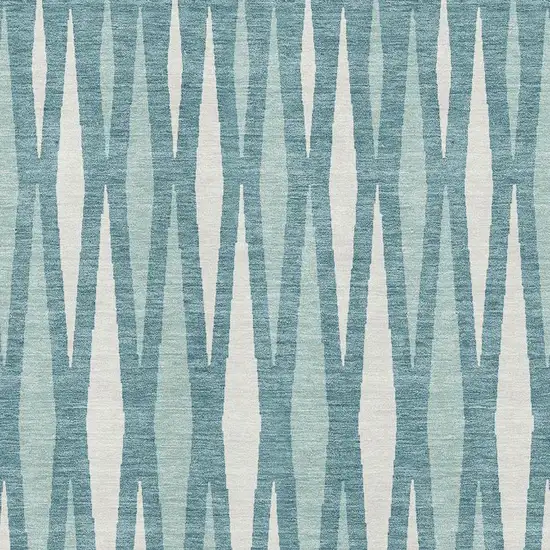 Teal And Ivory Geometric Washable Area Rug With UV Protection Photo 3