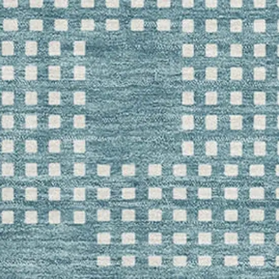 Teal And Ivory Geometric Washable Area Rug With UV Protection Photo 3