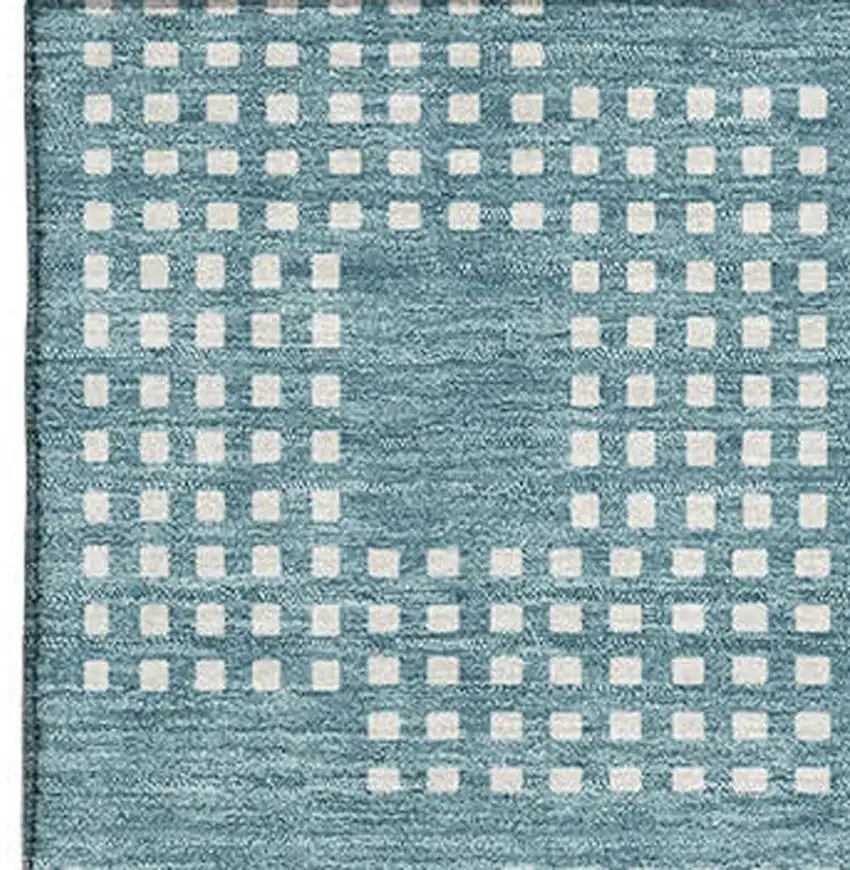 Teal And Ivory Geometric Washable Area Rug With UV Protection Photo 3