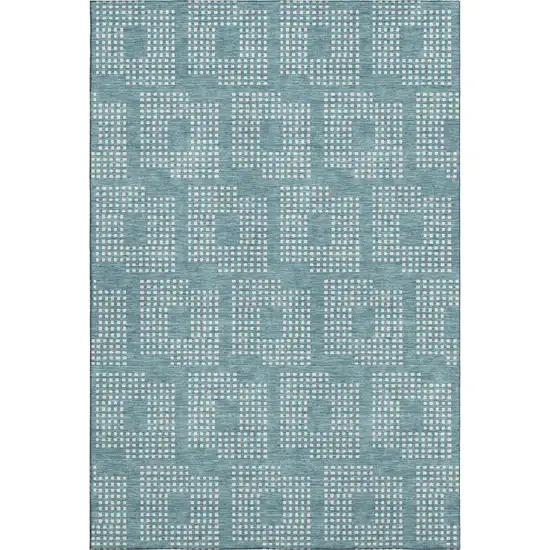 Teal And Ivory Geometric Washable Area Rug With UV Protection Photo 1