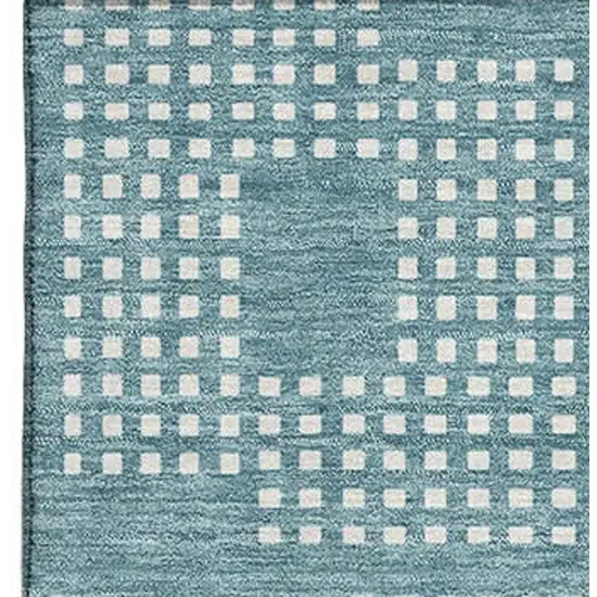 Teal And Ivory Geometric Washable Area Rug With UV Protection Photo 3