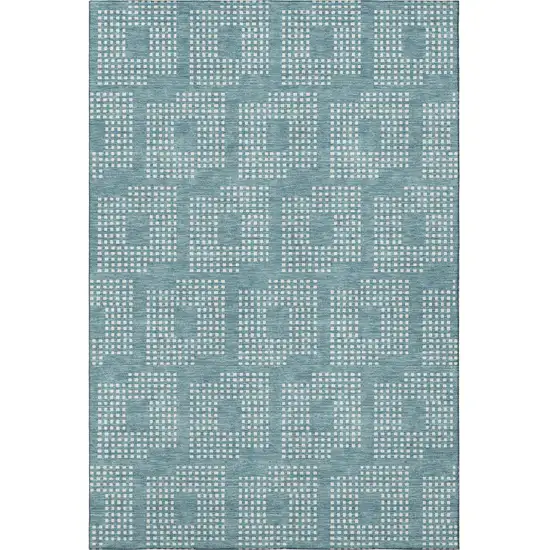 Teal And Ivory Geometric Washable Area Rug With UV Protection Photo 4