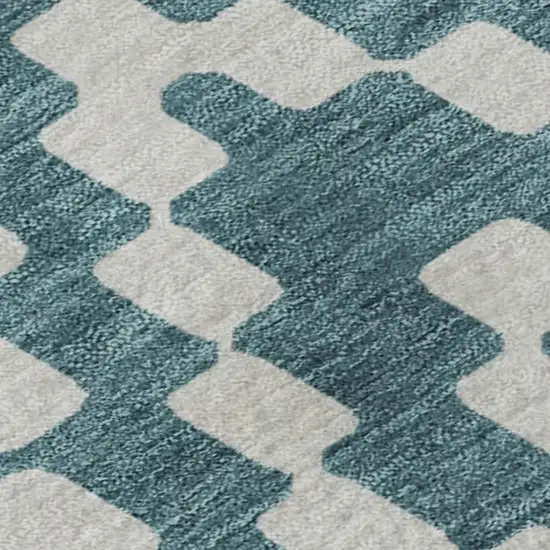 Teal And Ivory Geometric Washable Area Rug With UV Protection Photo 3