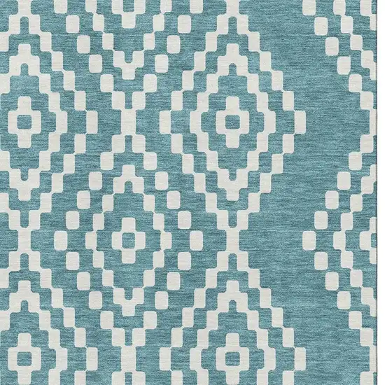 Teal And Ivory Geometric Washable Area Rug With UV Protection Photo 4