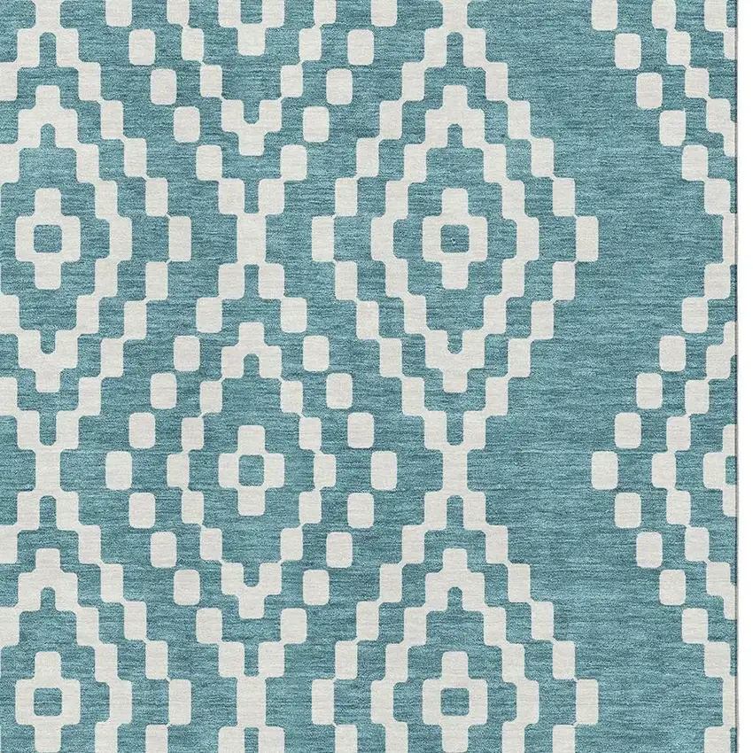 Teal And Ivory Geometric Washable Area Rug With UV Protection Photo 4