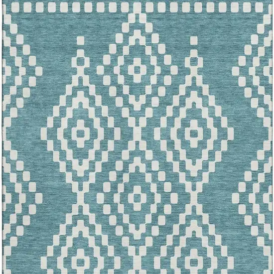 Teal And Ivory Geometric Washable Area Rug With UV Protection Photo 5