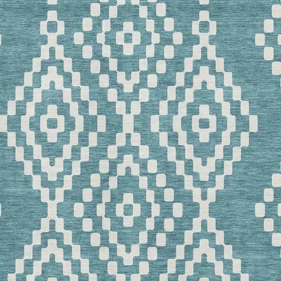 Teal And Ivory Geometric Washable Area Rug With UV Protection Photo 8