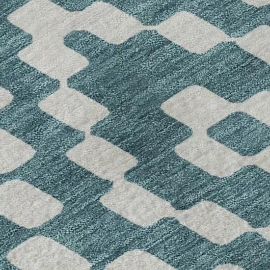 Teal And Ivory Geometric Washable Area Rug With UV Protection Photo 4