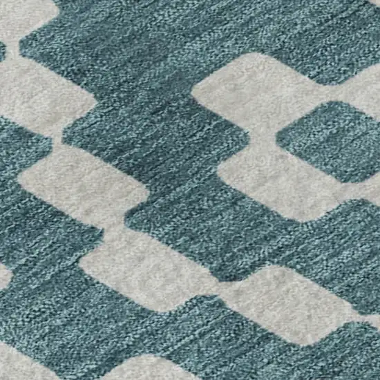 Teal And Ivory Geometric Washable Area Rug With UV Protection Photo 3
