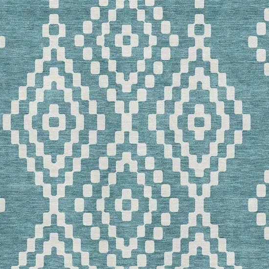 Teal And Ivory Geometric Washable Area Rug With UV Protection Photo 3