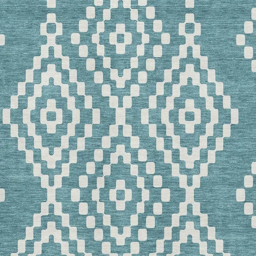 Teal And Ivory Geometric Washable Area Rug With UV Protection Photo 3
