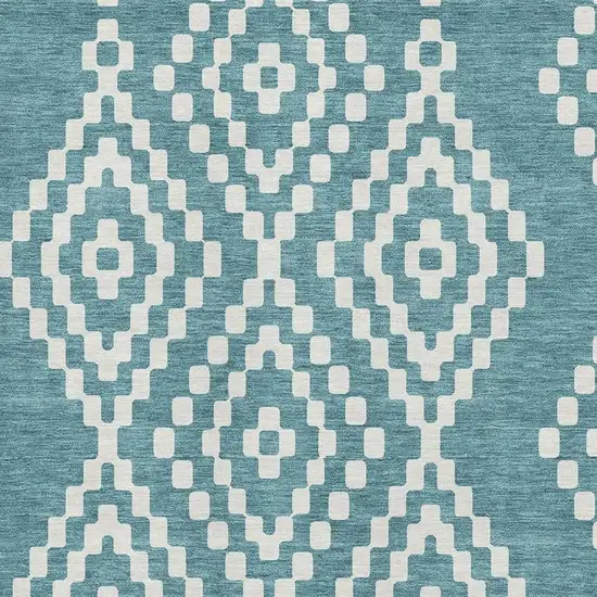 Teal And Ivory Geometric Washable Area Rug With UV Protection Photo 3