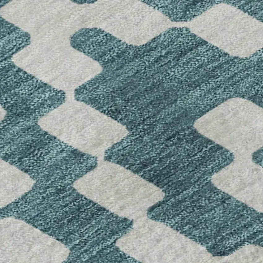 Teal And Ivory Geometric Washable Area Rug With UV Protection Photo 3