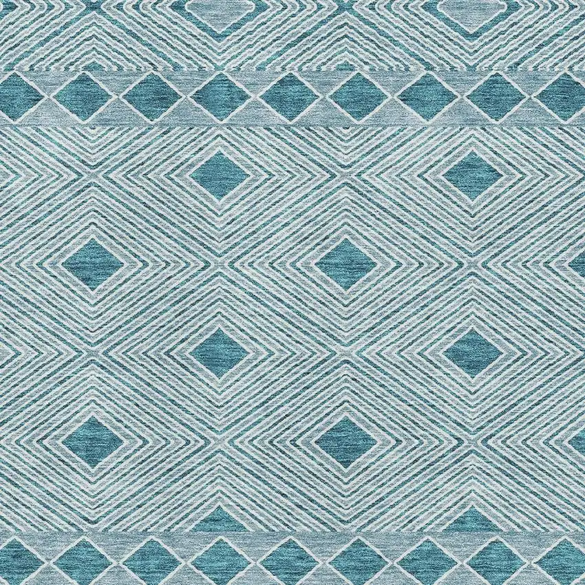 Teal And Ivory Geometric Washable Area Rug With UV Protection Photo 3