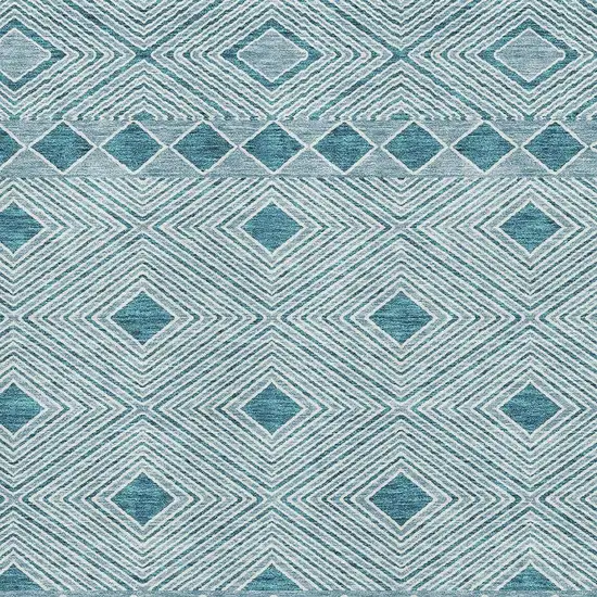 Teal And Ivory Geometric Washable Area Rug With UV Protection Photo 3