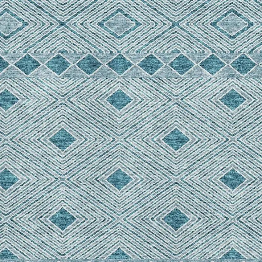 Teal And Ivory Geometric Washable Area Rug With UV Protection Photo 3