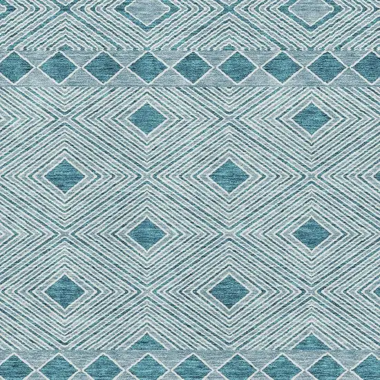 Teal And Ivory Geometric Washable Area Rug With UV Protection Photo 3