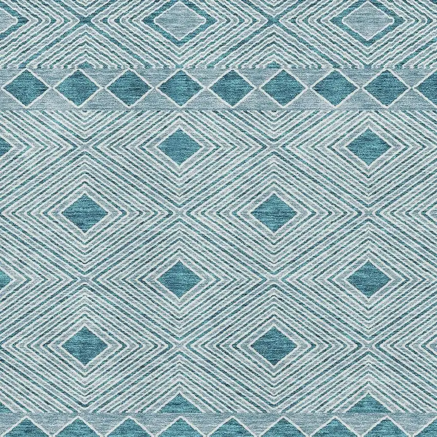 Teal And Ivory Geometric Washable Area Rug With UV Protection Photo 3
