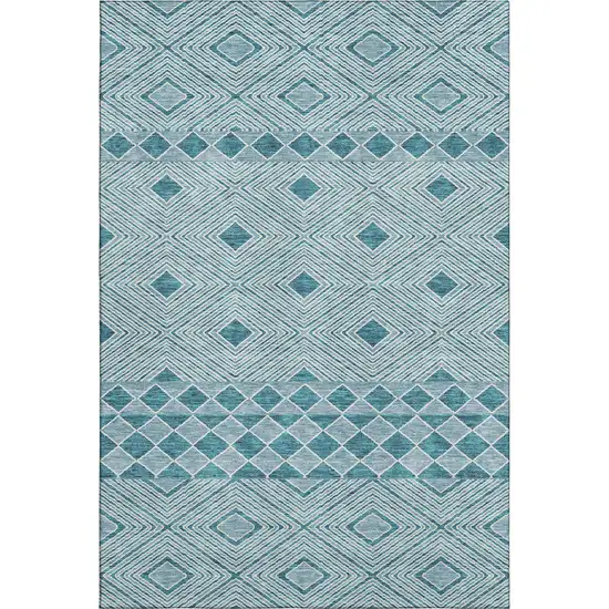 Teal And Ivory Geometric Washable Area Rug With UV Protection Photo 1