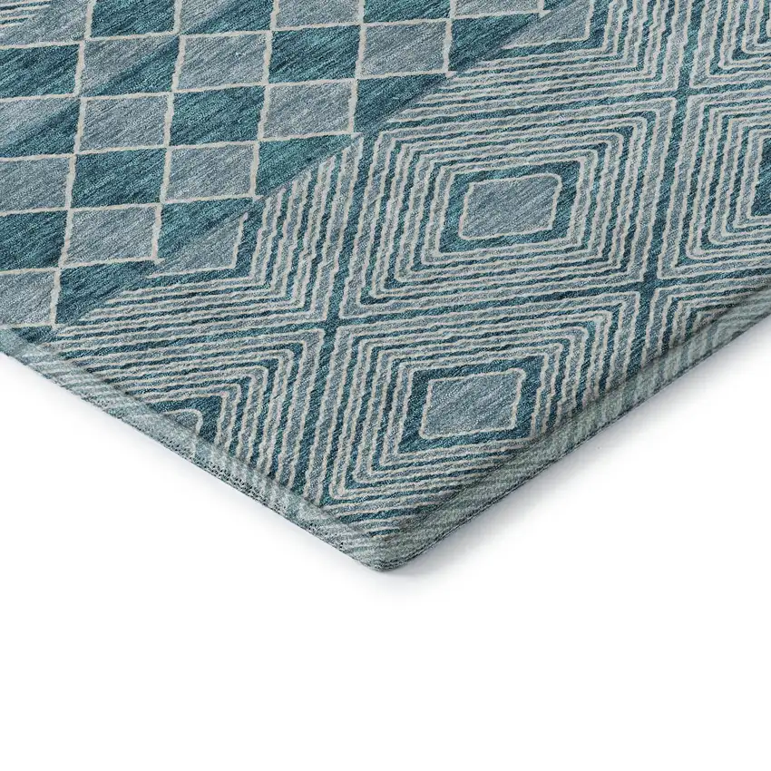 Teal And Ivory Geometric Washable Area Rug With UV Protection Photo 8