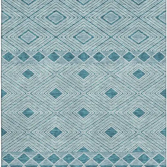 Teal And Ivory Geometric Washable Area Rug With UV Protection Photo 3