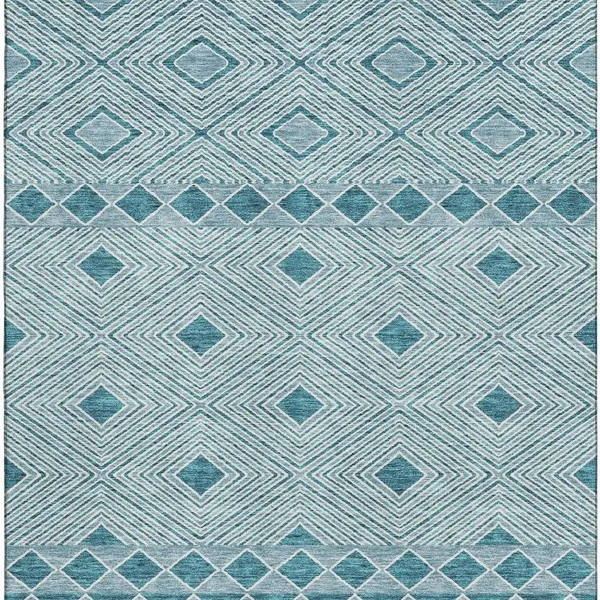 Teal And Ivory Geometric Washable Area Rug With UV Protection Photo 3